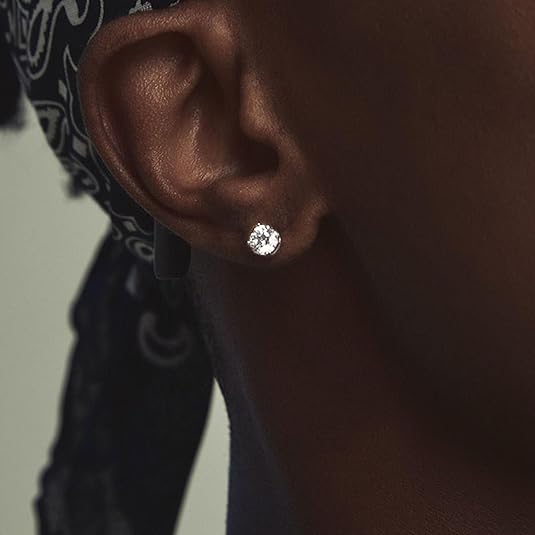 Sereney Dance Sterling Silver Stud Earring for Men 6mm, Silver Bow Stud Earring 8mm Dance Halo Stud Hypoallergenic Earrings, 5A Cubic Zirconia Earrings CZ Studs Earrings for Girl Women