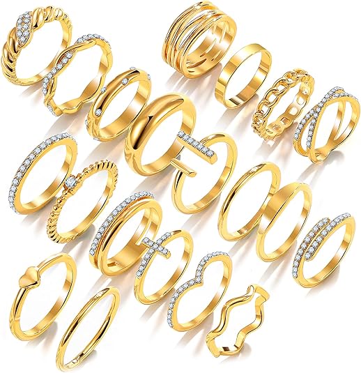 Golden Silvery Black Kunckle Rings Set for Women, Dainty Simple Trendy Cute Stackable Finger Rings Pack, Perfect for Stacking Layering on Thumb and Knuckle, Mixed Size, Jewelry Gift