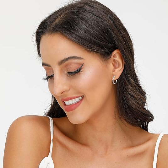 3 Pairs 925 Sterling Silver Hoop Earrings | Small White Gold Plated Hoop Earrings for Women (13mm,15mm,20mm)
