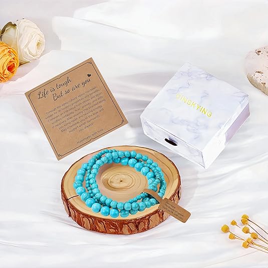 3Pcs Healing Crystal Turquoise Bracelets for Women Men 8mm 6mm 4mm Natural Stone Beaded Stretch Bracelet Jewelry Gifts for Women Girl